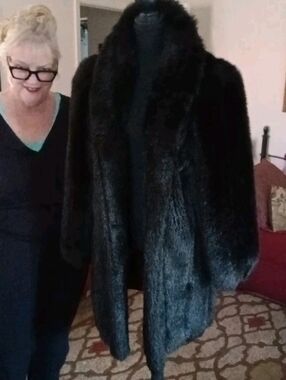 American Signature Vintage Women's Black Faux Fur Mink Coat